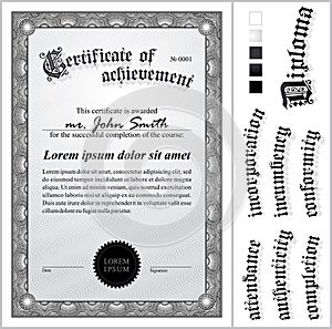 Vector illustration of black and white certificate.