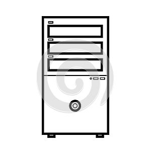 Vector illustration of a black and white flat icon simple modern digital digital rectangular system unit of a stationary computer