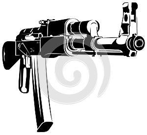 Vector illustration black and white machine gun ak