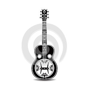 Vector illustration of black and white resonator guitar isolated on a white background.