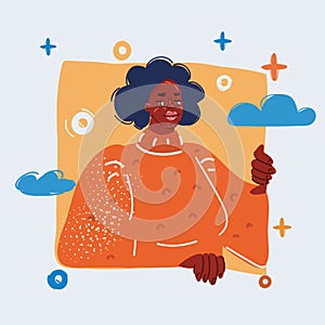 Vector illustration of black woman appear from square hole