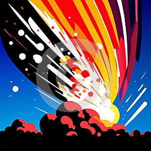 vector illustration of a blast in the sky with clouds and stars. AI Generated