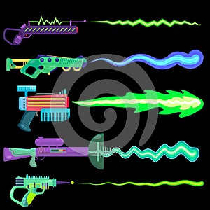 Vector illustration of blasters shooting a beam. concept drawing of alien weapons.