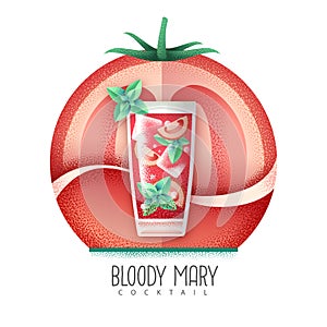 Vector illustration of bloody mary cocktail icon. Grainy texture design