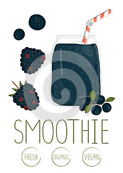 Vector illustration of blue berry smoothie in a glass jar