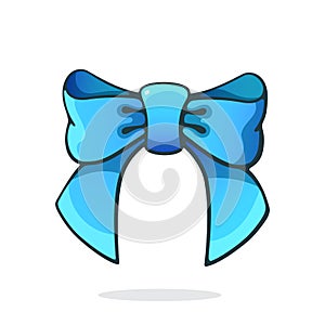 Vector illustration. Blue bowknot ribbon. Hair accessory for girls. Graphic design with contour