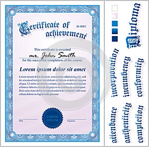 Vector illustration of blue certificate.