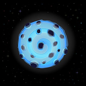Vector illustration of blue gradient cartoon full moon with craters glowing in the night sky
