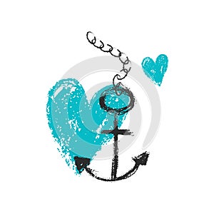 Vector illustration. Blue hearts with an anchor. Love
