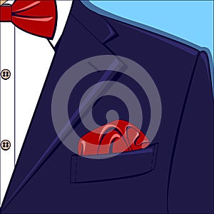 Vector illustration of a blue man suit with red bow-tie