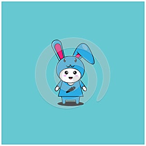 Vector illustration of a blue rabbit character