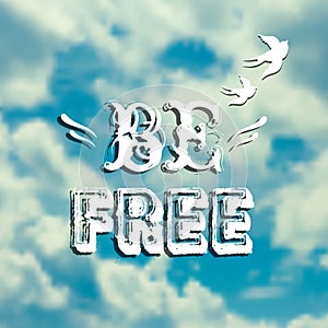 Vector illustration with blue sky, swallows and phrase