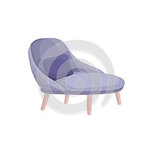 Vector illustration of a blue sofa side view in cartoon style. Small couch.