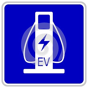 Vector illustration of a blue traffic sign showing two cables for charging electric cars