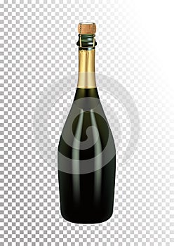 Vector illustration of a bottle of champagne or sparkling wine with a stopper and a wire in photorealistic style. A