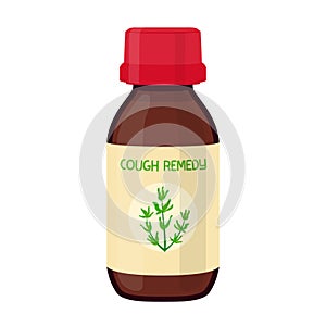 Vector illustration of bottle with herbal cough remedy, herbal medicine. Cartoon flat style