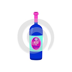 Vector illustration of a bottle of red wine in an label on a white background