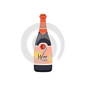 Vector illustration of a bottle of wine in an elegant label on a white background.