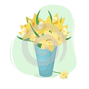 Vector illustration of a bouquet of yellow daffodils in a vase.