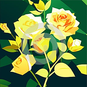 Vector illustration of a bouquet of yellow roses on a green background generative AI