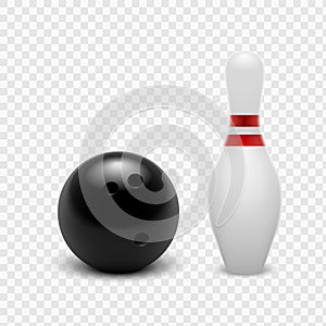 Vector illustration bowling ball and skittles. Isolated on a transparent background. EPS 10