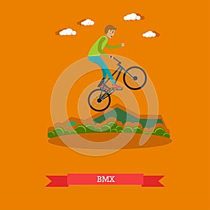 Vector illustration of boy riding bmx bike in flat style