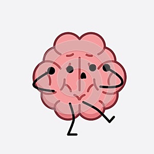 Vector Illustration of Brain Character with cute face and simple body line drawing