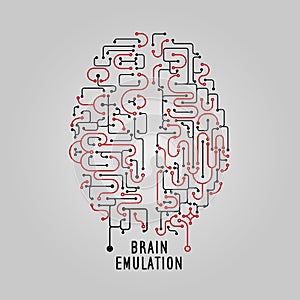 Vector Illustration brain concept in line style, for technolog, creative design. Stylized brain. Electronic mind