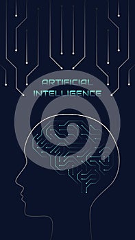 Vector illustration of a brain in the form of a computer microcircuit. Concept, artificial intelligence, high technologies of the