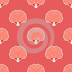 Vector illustration of brain front pattern. Seamless brain pattern on red background.