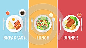 Vector illustration of breakfast lunch and dinner set