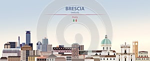 Vector illustration of Brescia city skyline on colorful gradient beautiful day sky background with flag of Italy