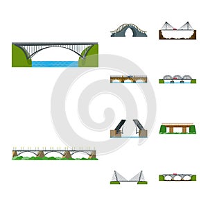 Vector illustration of bridgework and bridge icon. Collection of bridgework and landmark stock symbol for web.