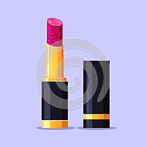 Vector bright pink lipstick with sparkles photo