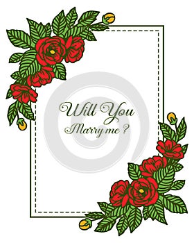 Vector illustration bright red rose wreath frame for writing will you marry me
