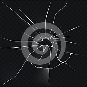 Vector illustration of a broken, cracked, cracked glass with a hole