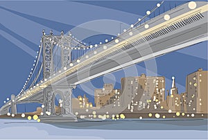 Vector illustration of Brooklyn Bridge in New York City