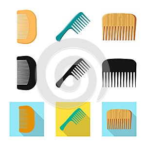 Vector illustration of brush and hair icon. Set of brush and hairbrush stock symbol for web.