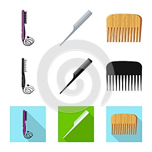 Vector illustration of brush and hair icon. Set of brush and hairbrush vector icon for stock. photo