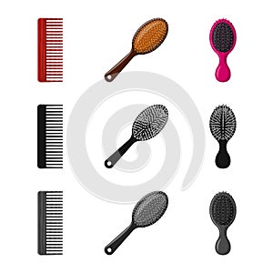 Vector illustration of brush and hair logo. Collection of brush and hairbrush stock vector illustration.