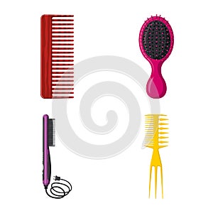 Vector illustration of brush and hair sign. Collection of brush and hairbrush stock vector illustration.