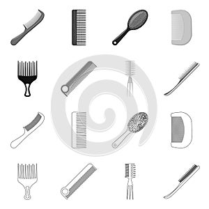 Vector illustration of brush and hair sign. Set of brush and hairbrush stock vector illustration.
