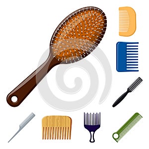 Vector illustration of brush and hair symbol. Set of brush and hairbrush stock symbol for web.