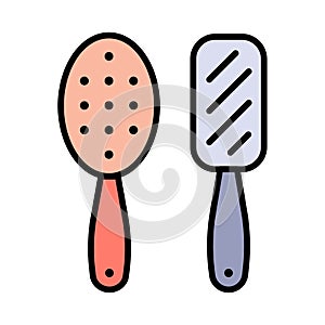 Vector illustration of brush and hair symbol. Set of brush and hairbrush stock symbol for web