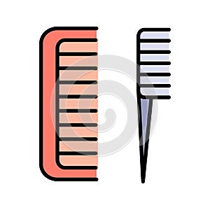 Vector illustration of brush and hair symbol. Set of brush and hairbrush stock symbol for web