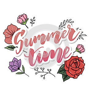 Vector illustration: Brush lettering composition of Summer Vacation isolated on white background