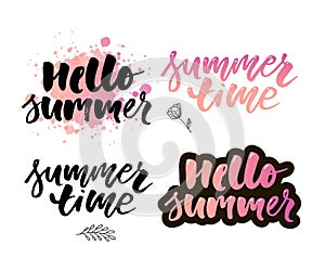 Vector illustration: Brush lettering composition of Summer Vacation isolated on white background. Set