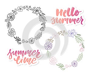 Vector illustration: Brush lettering composition of Summer Vacation slogan Hello summer Sale Set