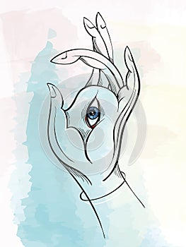 Vector illustration of the Buddha's hand with eye