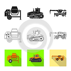 Vector illustration of build and construction icon. Set of build and machinery stock vector illustration.